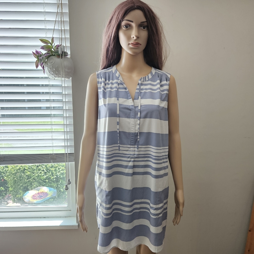 Prana blue white stripes Midi dress sleeveless